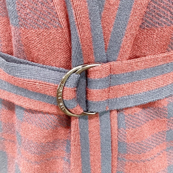 Ted Baker Maroon Red and Navy Blue Checkered Longline Belted Cardigan - Picture 9 of 15